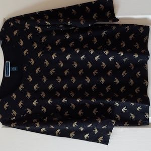 Lightweight black Top with with sparkly gold Elephant pattern Karen Scott
